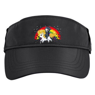 Cute Scary Ghost Face Skull Reaper On Golden Unicorn Rainbow Adult Drive Performance Visor