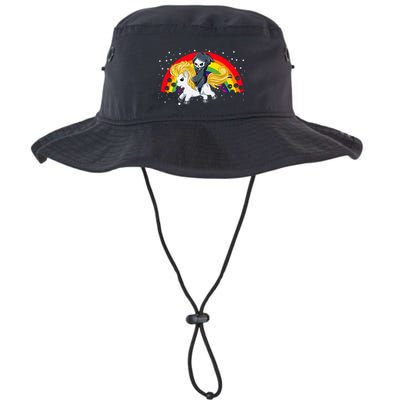 Cute Scary Ghost Face Skull Reaper On Golden Unicorn Rainbow Bucket Hat