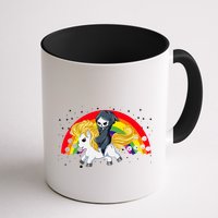 Cute Scary Ghost Face Skull Reaper On Golden Unicorn Rainbow Mug
