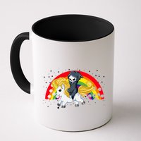 Cute Scary Ghost Face Skull Reaper On Golden Unicorn Rainbow Mug