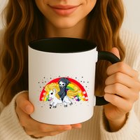 Cute Scary Ghost Face Skull Reaper On Golden Unicorn Rainbow Mug