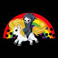 Cute Scary Ghost Face Skull Reaper On Golden Unicorn Rainbow Mug