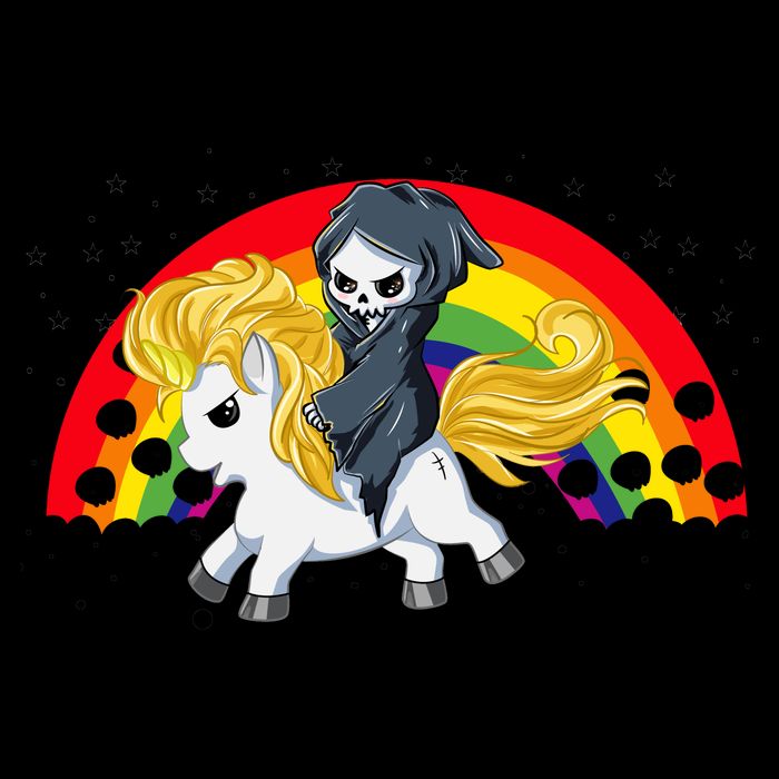 Cute Scary Ghost Face Skull Reaper On Golden Unicorn Rainbow Mug