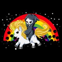 Cute Scary Ghost Face Skull Reaper On Golden Unicorn Rainbow Flatbill Hat