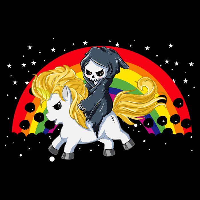 Cute Scary Ghost Face Skull Reaper On Golden Unicorn Rainbow Flatbill Hat