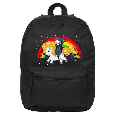Cute Scary Ghost Face Skull Reaper On Golden Unicorn Rainbow 16 in Basic Backpack
