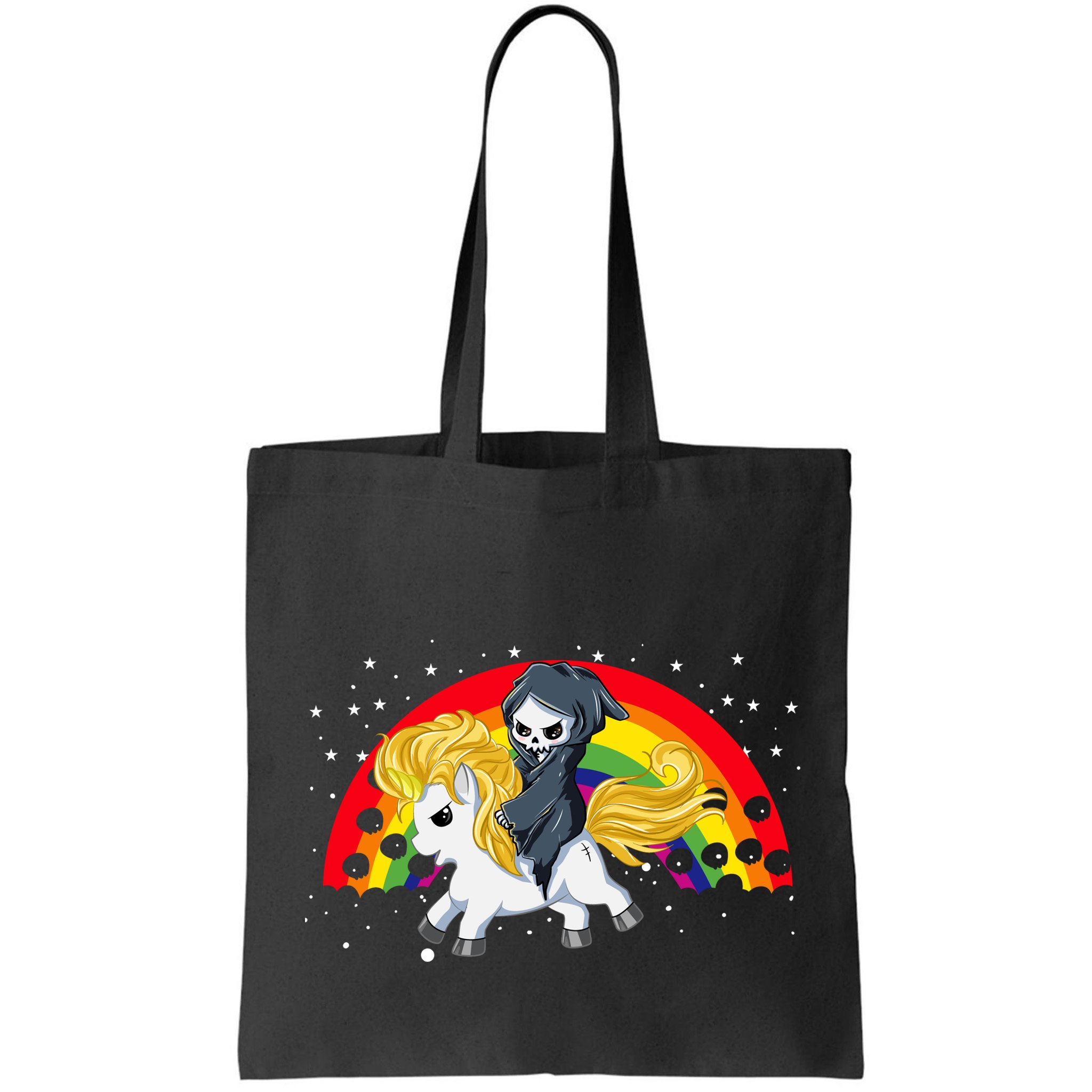 Cute Scary Ghost Face Skull Reaper On Golden Unicorn Rainbow Bag