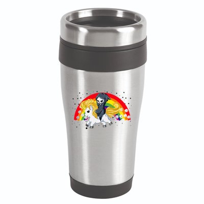 Cute Scary Ghost Face Skull Reaper On Golden Unicorn Rainbow 16oz Travel Tumbler