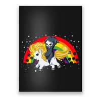 Cute Scary Ghost Face Skull Reaper On Golden Unicorn Rainbow Poster