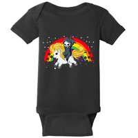 Cute Scary Ghost Face Skull Reaper On Golden Unicorn Rainbow Baby Bodysuit