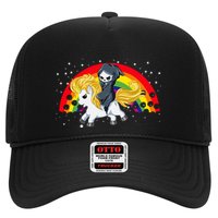 Cute Scary Ghost Face Skull Reaper On Golden Unicorn Rainbow Trucker Hat