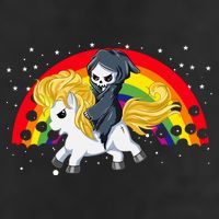 Cute Scary Ghost Face Skull Reaper On Golden Unicorn Rainbow Trucker Hat