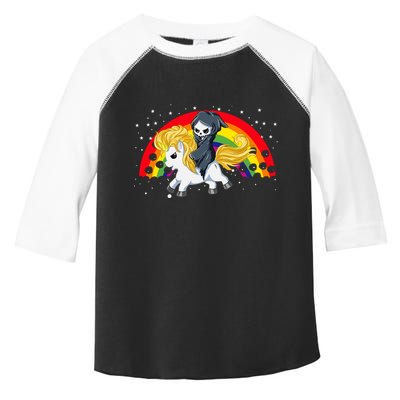 Cute Scary Ghost Face Skull Reaper On Golden Unicorn Rainbow Toddler Fine Jersey T-Shirt