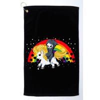 Cute Scary Ghost Face Skull Reaper On Golden Unicorn Rainbow Golf Towel