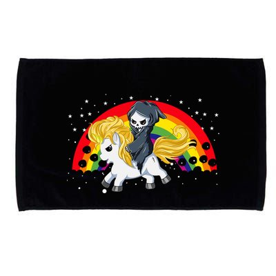 Cute Scary Ghost Face Skull Reaper On Golden Unicorn Rainbow Microfiber Hand Towel