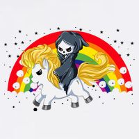 Cute Scary Ghost Face Skull Reaper On Golden Unicorn Rainbow Garment-Dyed Sweatshirt