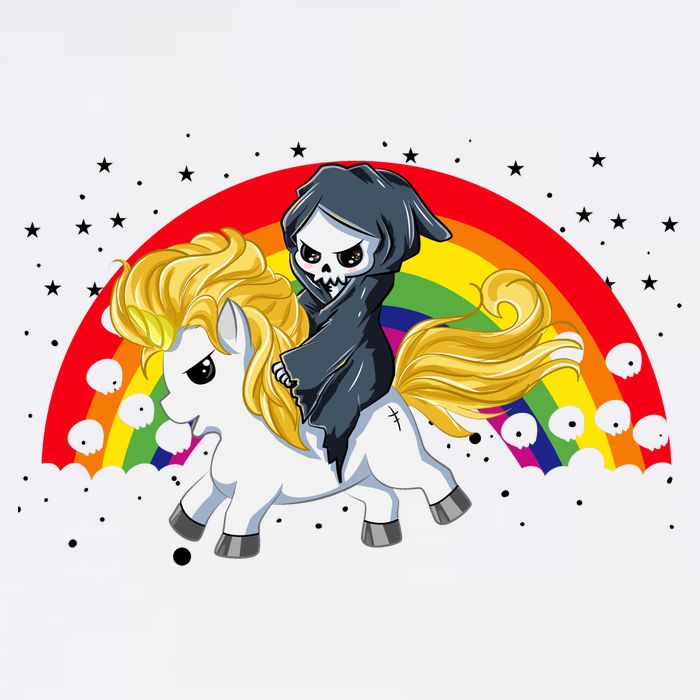 Cute Scary Ghost Face Skull Reaper On Golden Unicorn Rainbow Garment-Dyed Sweatshirt