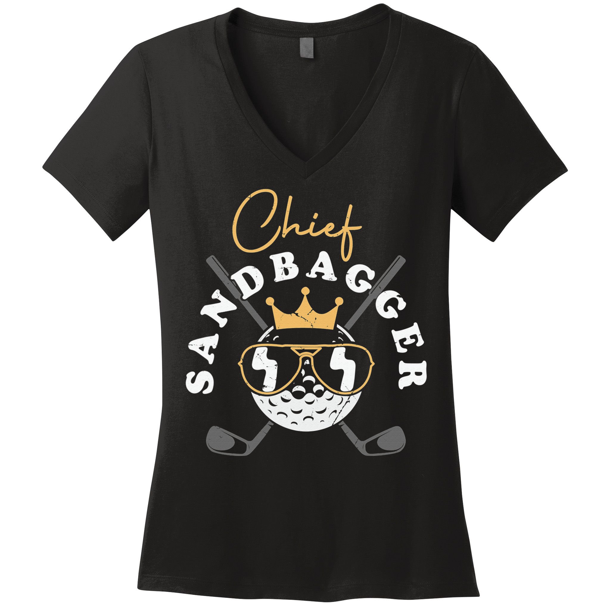 Chief Sandbagger Gift for Golf Meme BJJ Chess Sandbag Women's V-Neck T-Shirt