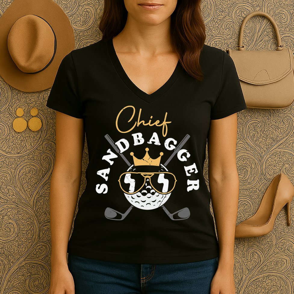 Chief Sandbagger Gift for Golf Meme BJJ Chess Sandbag Women's V-Neck T-Shirt