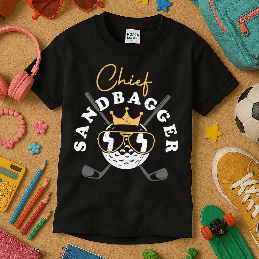 Chief Sandbagger Gift for Golf Meme BJJ Chess Sandbag Kids T-Shirt