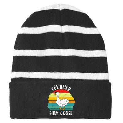 Certified Silly Goose Funny Goose Lover Farmer Farm Life Striped Beanie with Solid Band