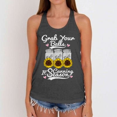 Canning Sunflower Grab Your Balls Its Canning Season Women's Knotted Racerback Tank