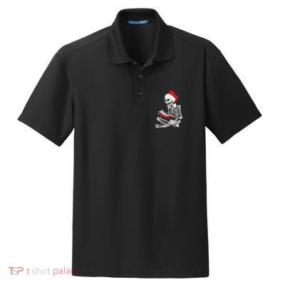 Christmas Skeleton Gamer Video Gaming Dry Zone Grid Polo