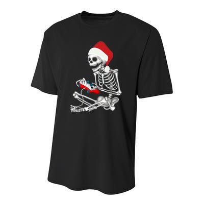 Christmas Skeleton Gamer Video Gaming Youth Performance Sprint T-Shirt