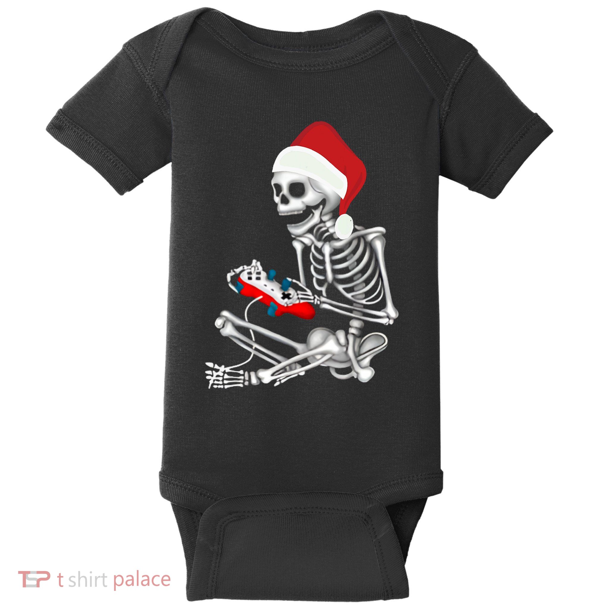 Christmas Skeleton Gamer Video Gaming Baby Bodysuit
