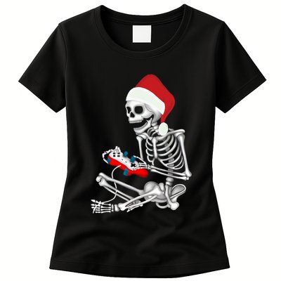 Christmas Skeleton Gamer Video Gaming Womens T-Shirt