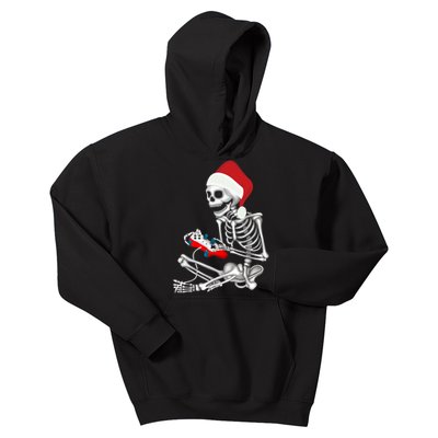 Christmas Skeleton Gamer Video Gaming Kids Hoodie