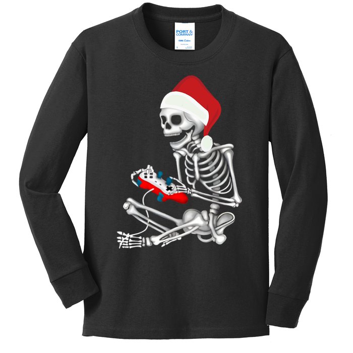 Christmas Skeleton Gamer Video Gaming Kids Long Sleeve Shirt