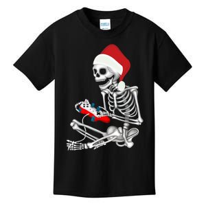 Christmas Skeleton Gamer Video Gaming Kids T-Shirt