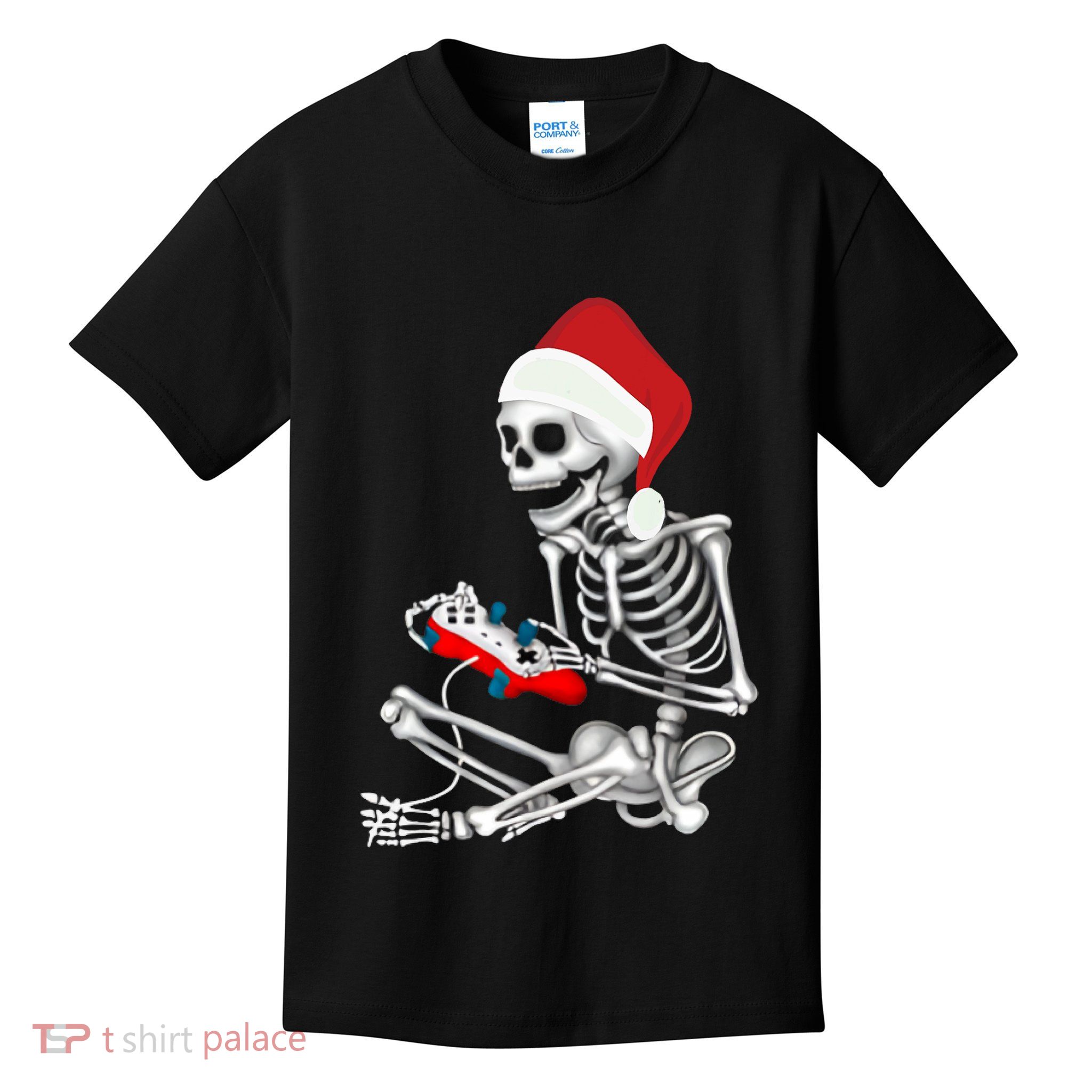 Christmas Skeleton Gamer Video Gaming Kids T-Shirt