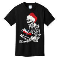 Christmas Skeleton Gamer Video Gaming Kids T-Shirt