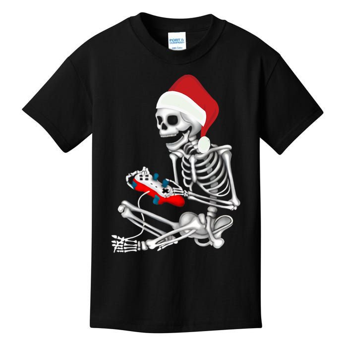 Christmas Skeleton Gamer Video Gaming Kids T-Shirt