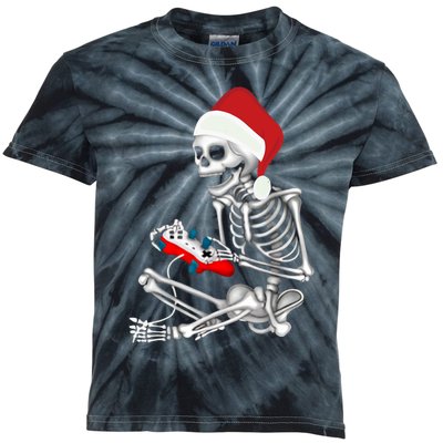 Christmas Skeleton Gamer Video Gaming Kids Tie-Dye T-Shirt