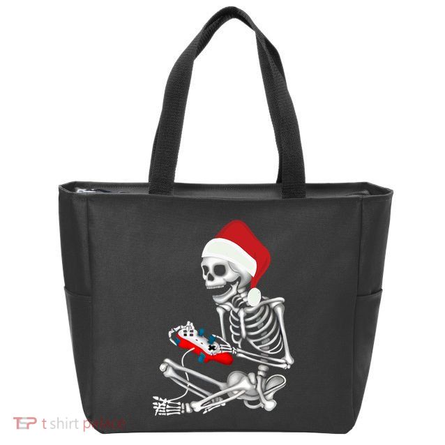 Christmas Skeleton Gamer Video Gaming Zip Tote Bag