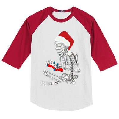 Christmas Skeleton Gamer Video Gaming Kids Colorblock Raglan Jersey