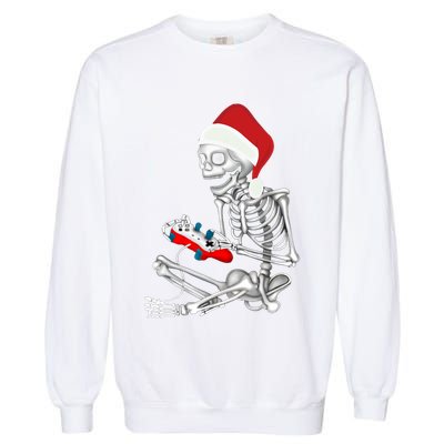 Christmas Skeleton Gamer Video Gaming Garment-Dyed Sweatshirt