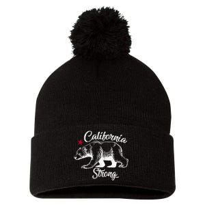 California Strong Grizzly Bear Pom Pom 12in Knit Beanie