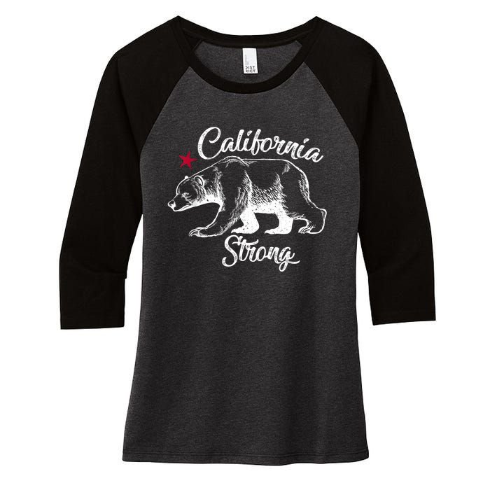 California Strong Grizzly Bear Women's Tri-Blend 3/4-Sleeve Raglan Shirt