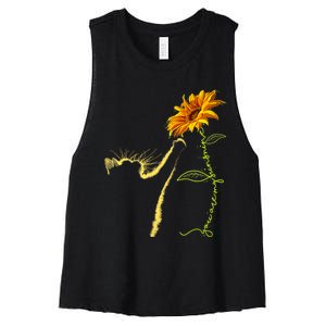 Cat Sunflower Gifts For Cat Lovers Cat Mom Cat Lady Women's Racerback Cropped Tank