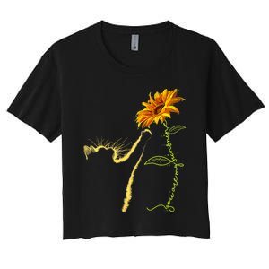 Cat Sunflower Gifts For Cat Lovers Cat Mom Cat Lady Women's Crop Top Tee