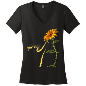 Cat Sunflower Gifts For Cat Lovers Cat Mom Cat Lady Women's V-Neck T-Shirt