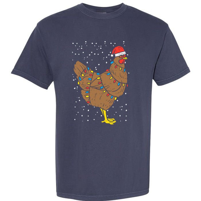 Chicken Santa Hat Christmas Lights Funny Xmas Animal Pj Garment-Dyed Heavyweight T-Shirt