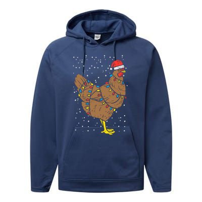 Chicken Santa Hat Christmas Lights Funny Xmas Animal Pj Performance Fleece Hoodie