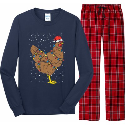 Chicken Santa Hat Christmas Lights Funny Xmas Animal Pj Long Sleeve Pajama Set