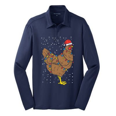 Chicken Santa Hat Christmas Lights Funny Xmas Animal Pj Silk Touch Performance Long Sleeve Polo