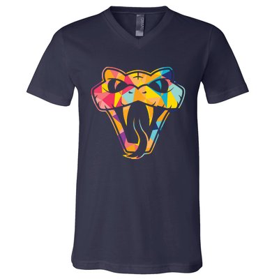 Colorful Snake Head Serpent V-Neck T-Shirt